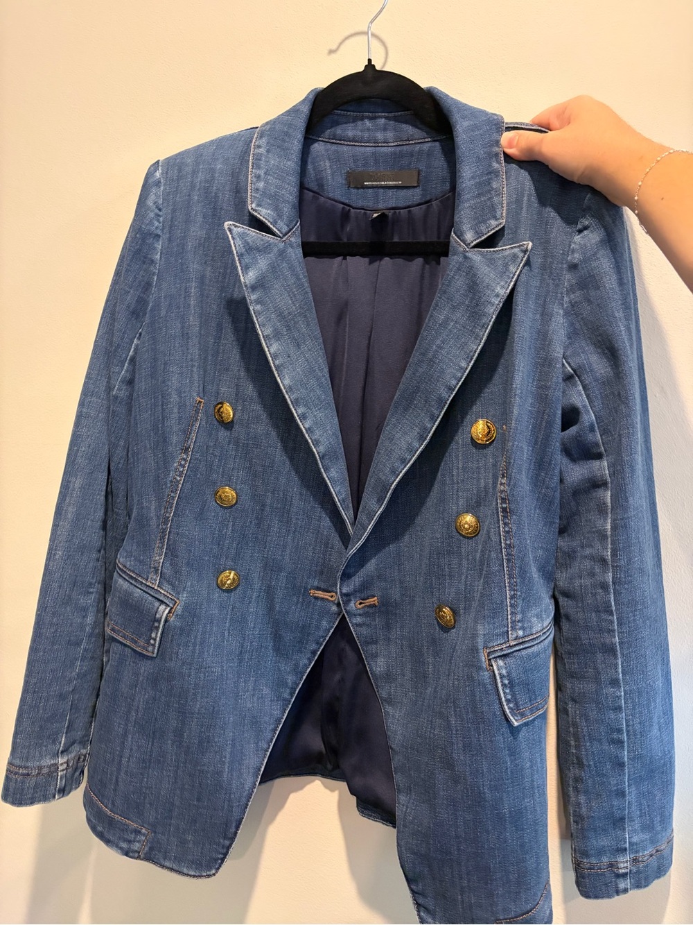 Denim Blazer - Blue with Gold Buttons - White House Black Market